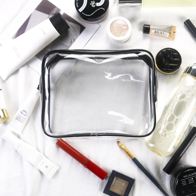 Tergy 20 Packs Clear Cosmetics Bags for Women Men Waterproof Toiletry Bags PVC Makeup Bags Organizer Case with Zipper for Travel Bathroom (Black&White) - Image 4